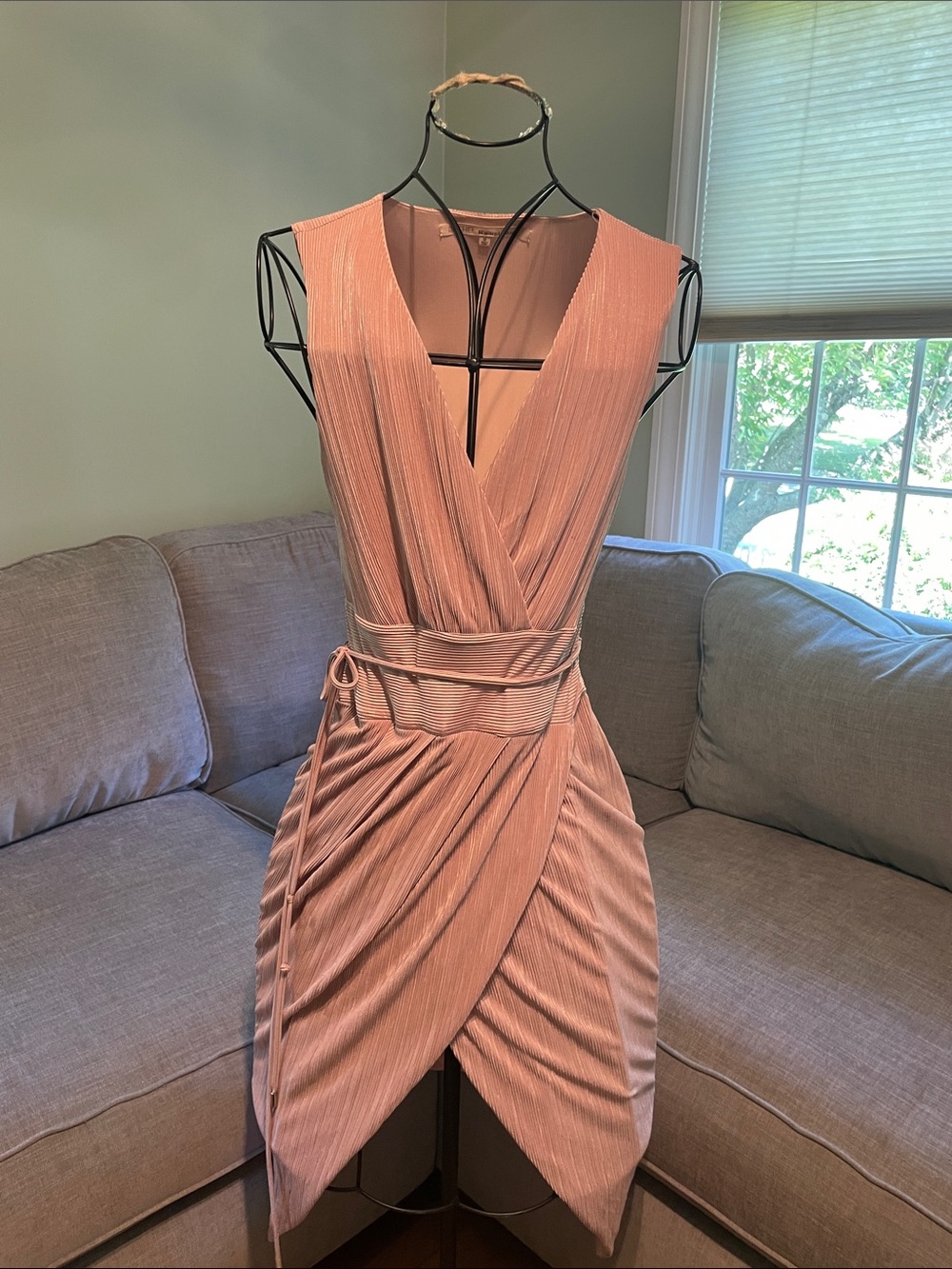 RACHEL Rachel Roy Dusty Rose Wrap-Style Pleated Dress